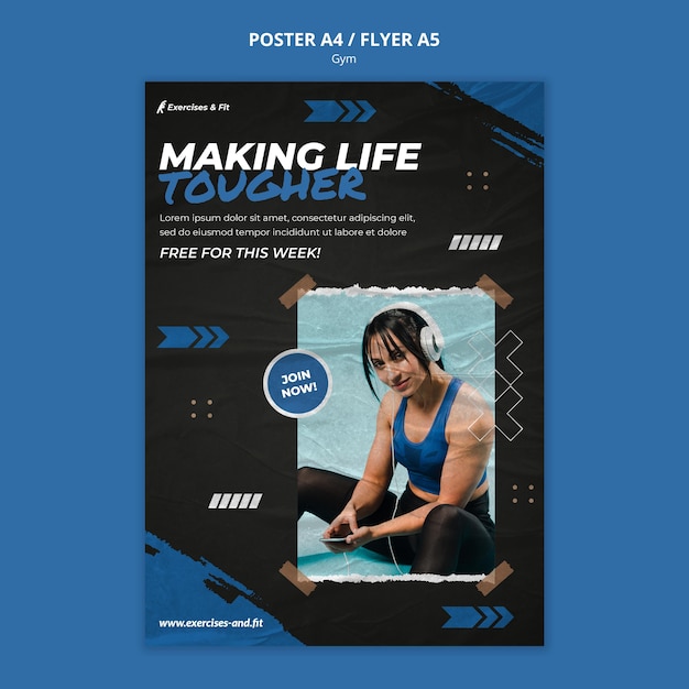 Free PSD vertical poster template for gym with female athlete