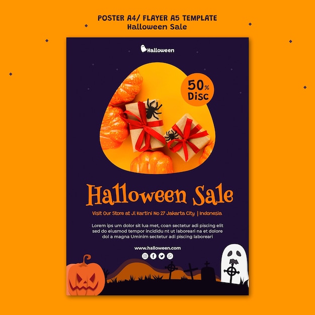 PSD gratuito modello di poster verticale per la vendita di halloween