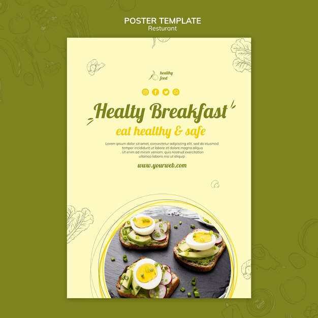 サンドイッチと健康的な朝食のための垂直ポスターテンプレート