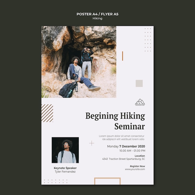Free PSD vertical poster template for hiking in nature