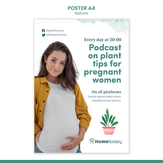 Free PSD vertical poster template for houseplants care with woman