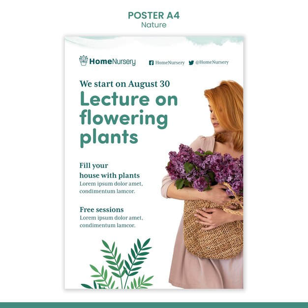 vertical poster template for houseplants care with woman