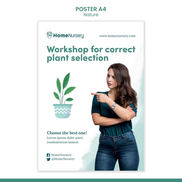 vertical poster template for houseplants care with woman