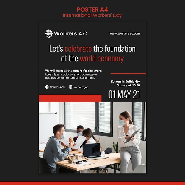 Modello di poster verticale per la celebrazione del giorno dei lavoratori internazionali