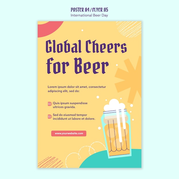 Free PSD vertical poster template for international beer day celebration