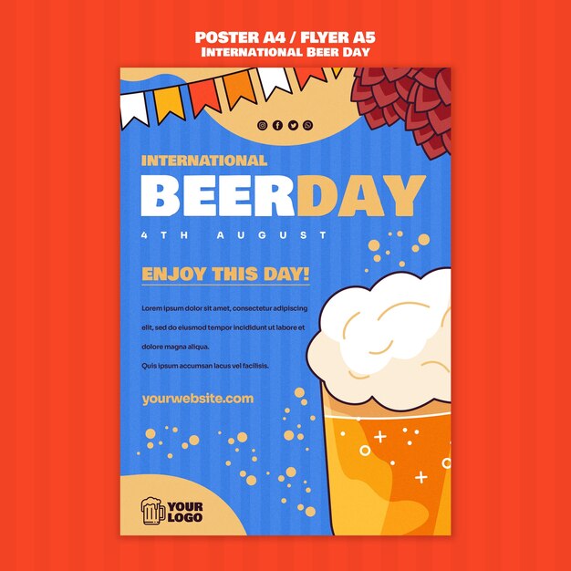 Vertical poster template for international beer day celebration