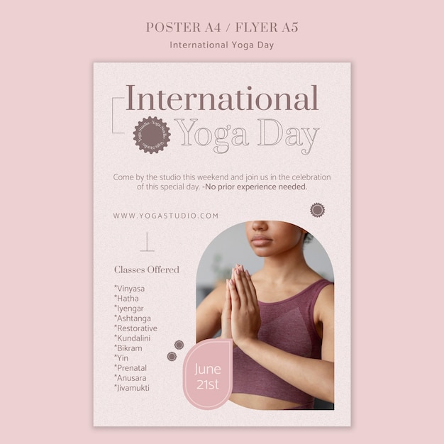 PSD gratuito modello di poster verticale per la celebrazione della giornata internazionale dello yoga