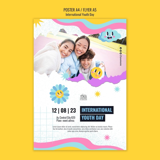 Vertical poster template for international youth day celebration