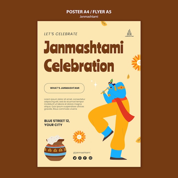 Free PSD vertical poster template for janmashtami celebration