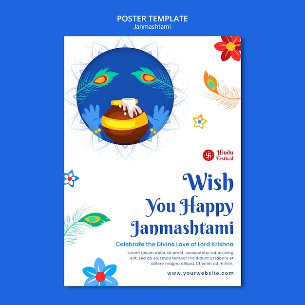 PSD gratuito modello di poster verticale per la celebrazione di janmashtami