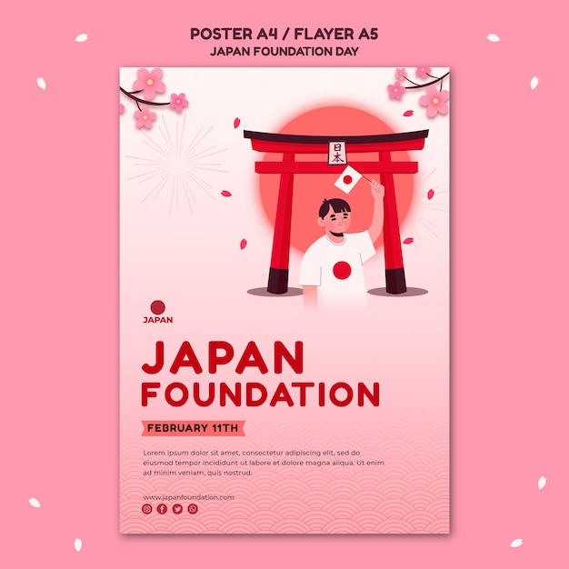 Free PSD vertical poster template for japan foundation day with flowers