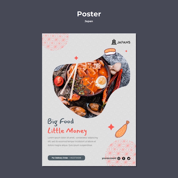 Free PSD vertical poster template for japanese cuisine restaurant