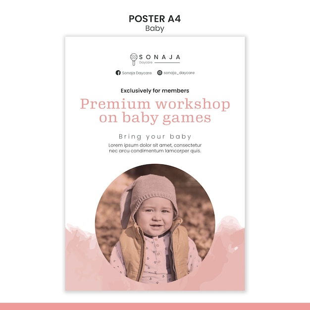 PSD gratuito modello di poster verticale per asilo nido per bambini