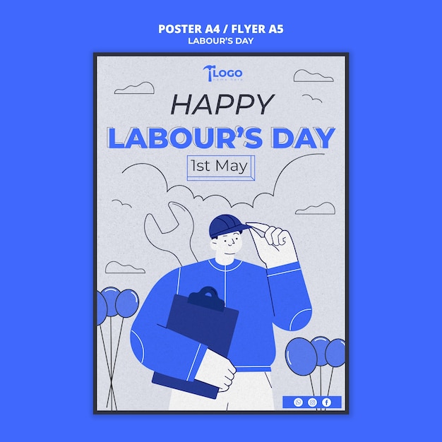 PSD gratuito modello di poster verticale per la celebrazione della festa del lavoro