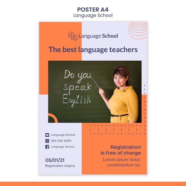 Vertical poster template for language school