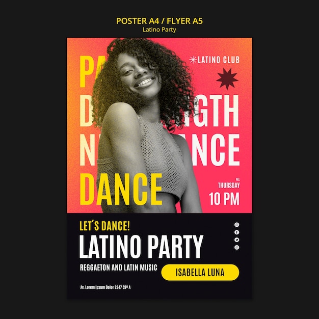 Free PSD vertical poster template for latino party