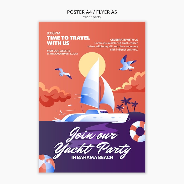 PSD gratuito modello di poster verticale per la celebrazione di una lussuosa festa in yacht