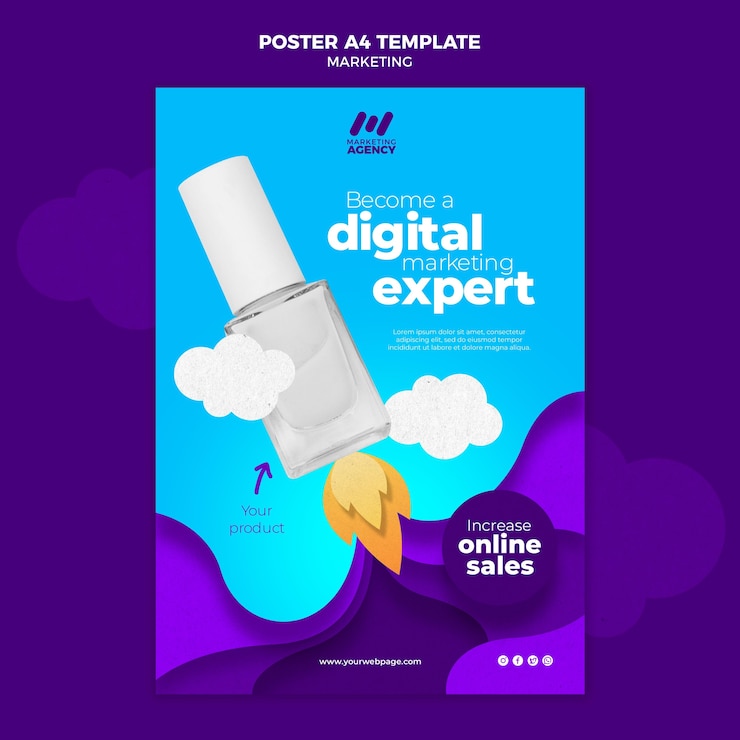 Free PSD vertical poster template for marketing company with product