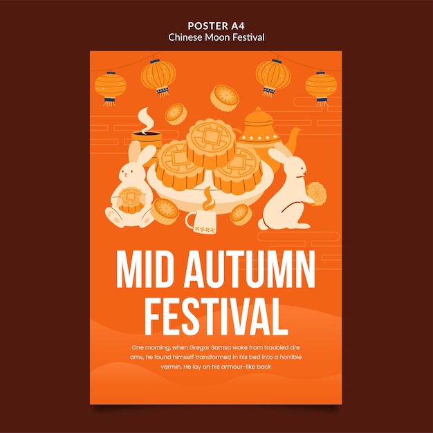 Free PSD vertical poster template for mid-autumn festival celebration