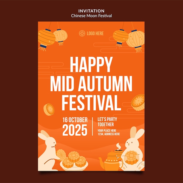 Free PSD vertical poster template for mid-autumn festival celebration