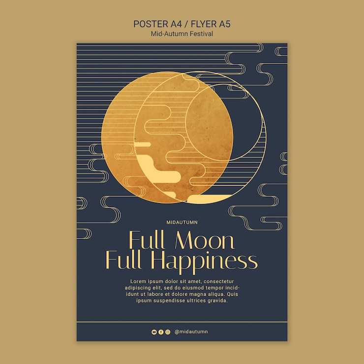 Free PSD vertical poster template for mid-autumn festival celebration