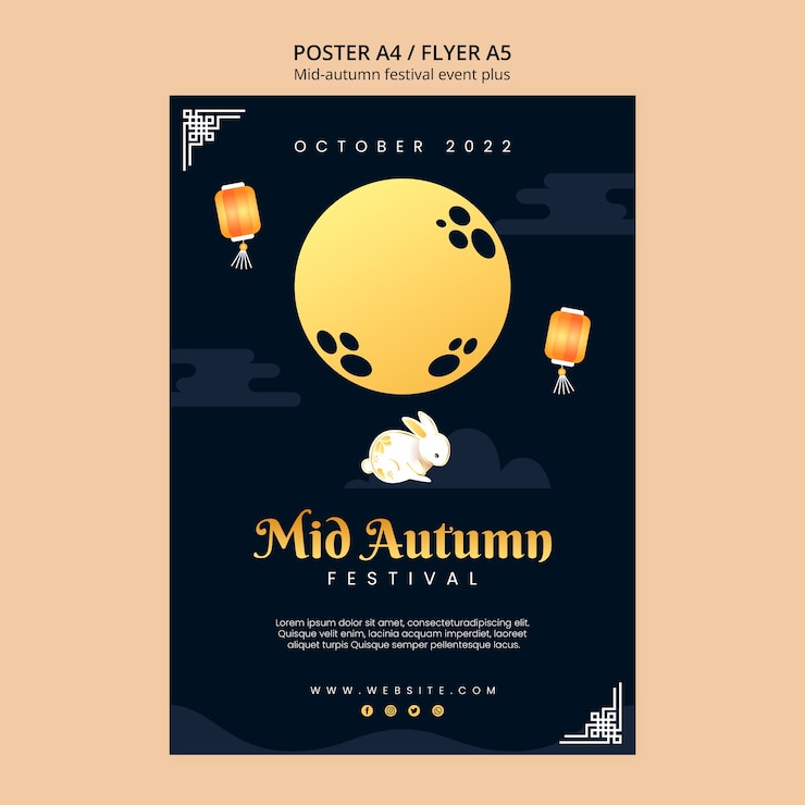 Free PSD vertical poster template for mid-autumn festival