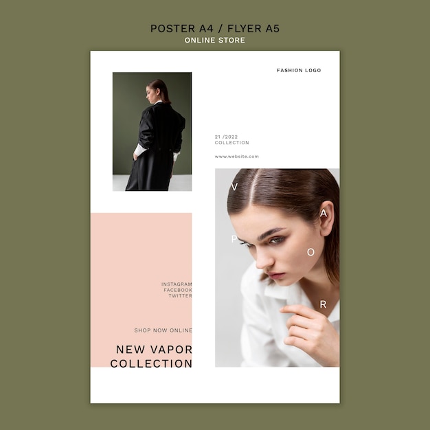 PSD gratuito modello di poster verticale per negozio di moda online minimalista