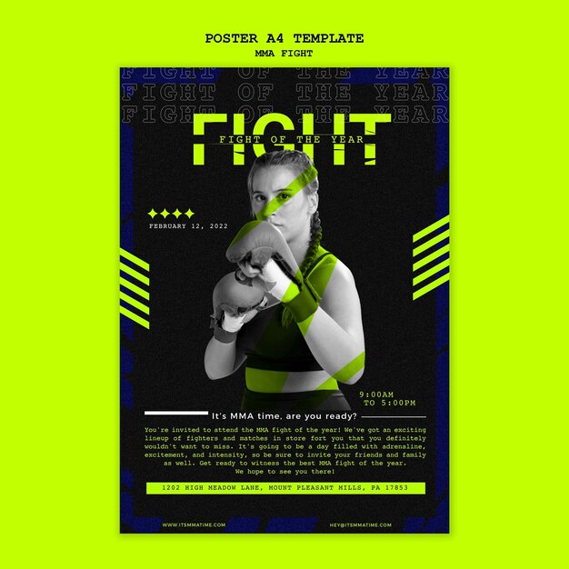 Vertical poster template for mma box fighting