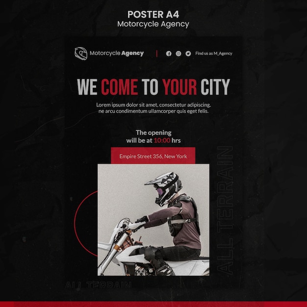 Vertical poster template for motorcycle agency with male rider – Free PSD Download