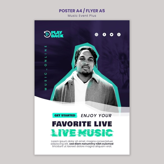 Free PSD vertical poster template for music event