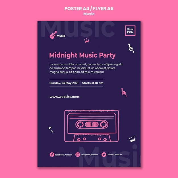 PSD gratuito modello di poster verticale per festa musicale