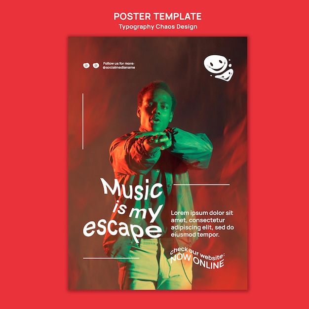 PSD gratuito modello di poster verticale per la musica con l'uomo e la nebbia