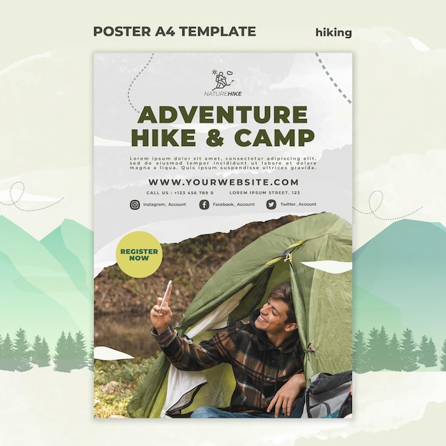 Free PSD vertical poster template for nature hiking