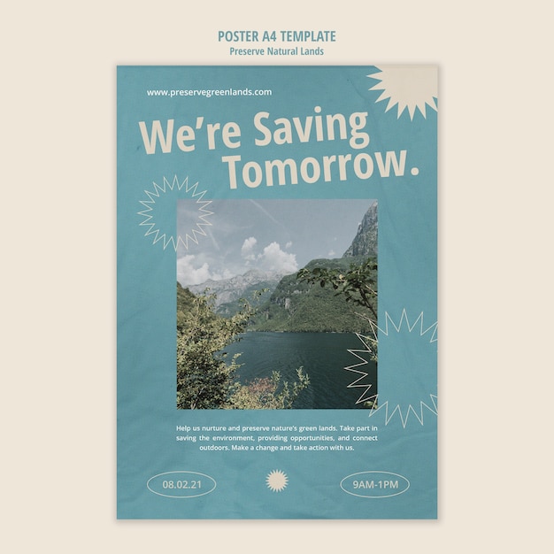 Free PSD vertical poster template for nature preservation with landscape