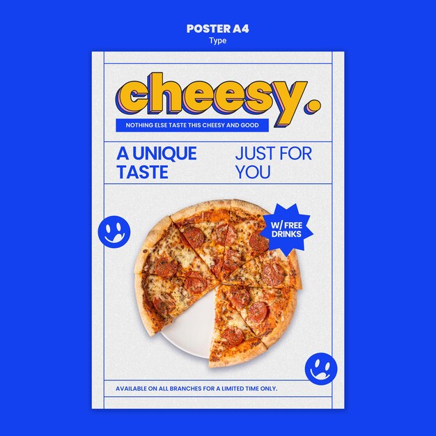 새로운 치즈 피자 맛을위한 세로 포스터 템플릿