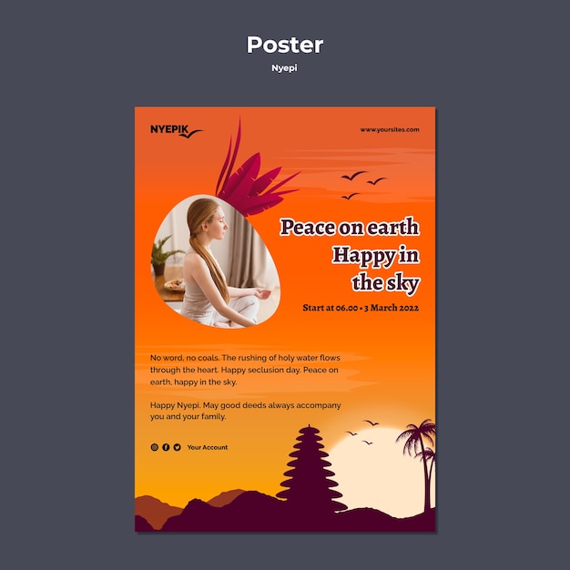 PSD gratuito modello di poster verticale per la celebrazione di nyepi