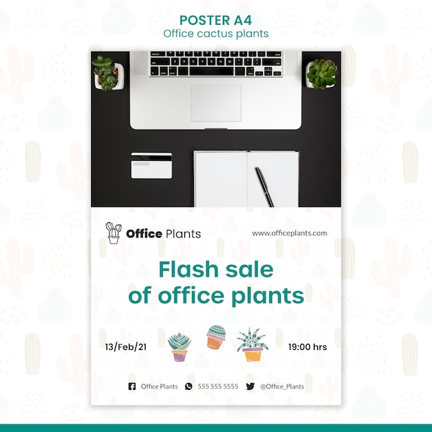 Vertical poster template for office workspace plants