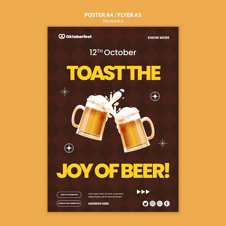 Free PSD vertical poster template for oktoberfest beer festival celebration