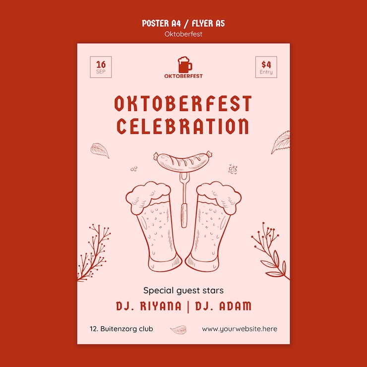 Free PSD vertical poster template for oktoberfest beer festival celebration