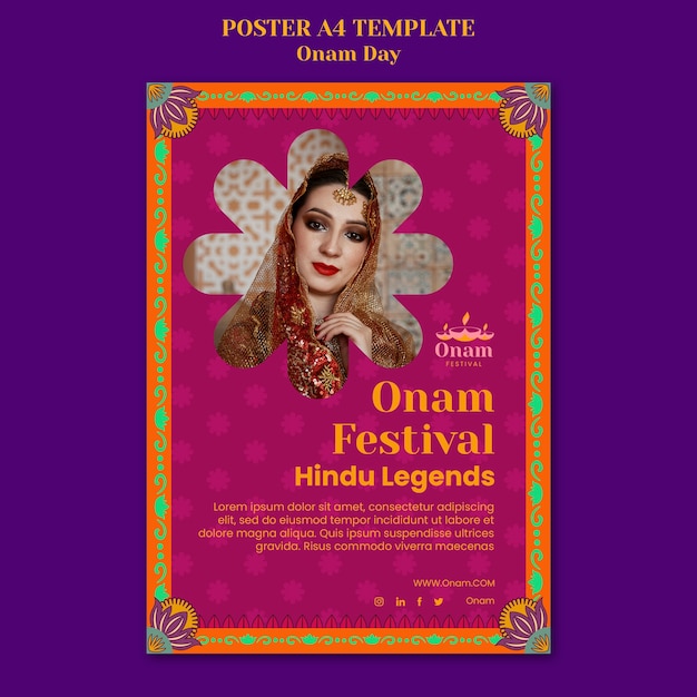 Free PSD vertical poster template for onam festival celebration