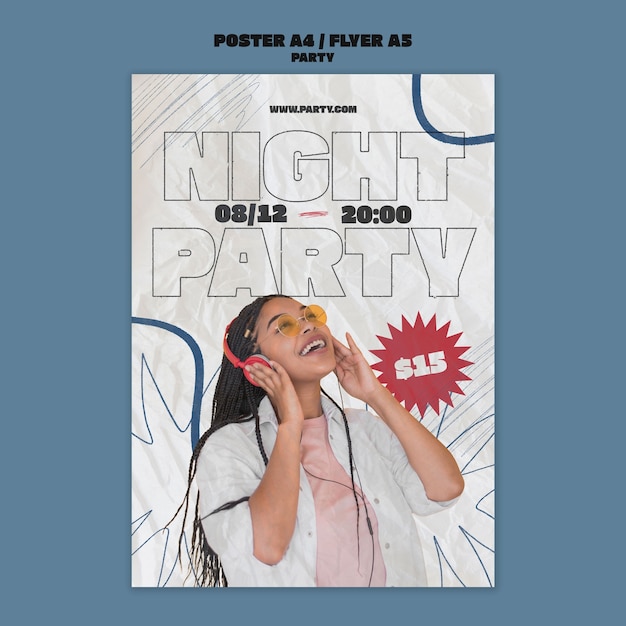 Free PSD vertical poster template for party and celebration