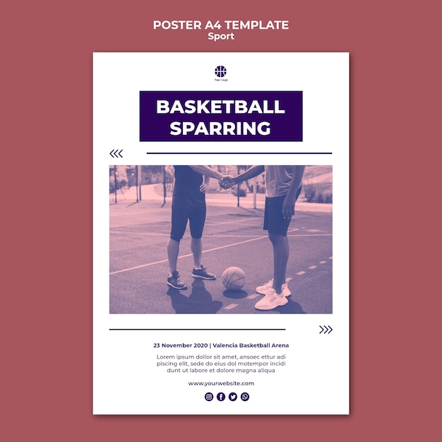 PSD gratuito modello di poster verticale per giocare a basket