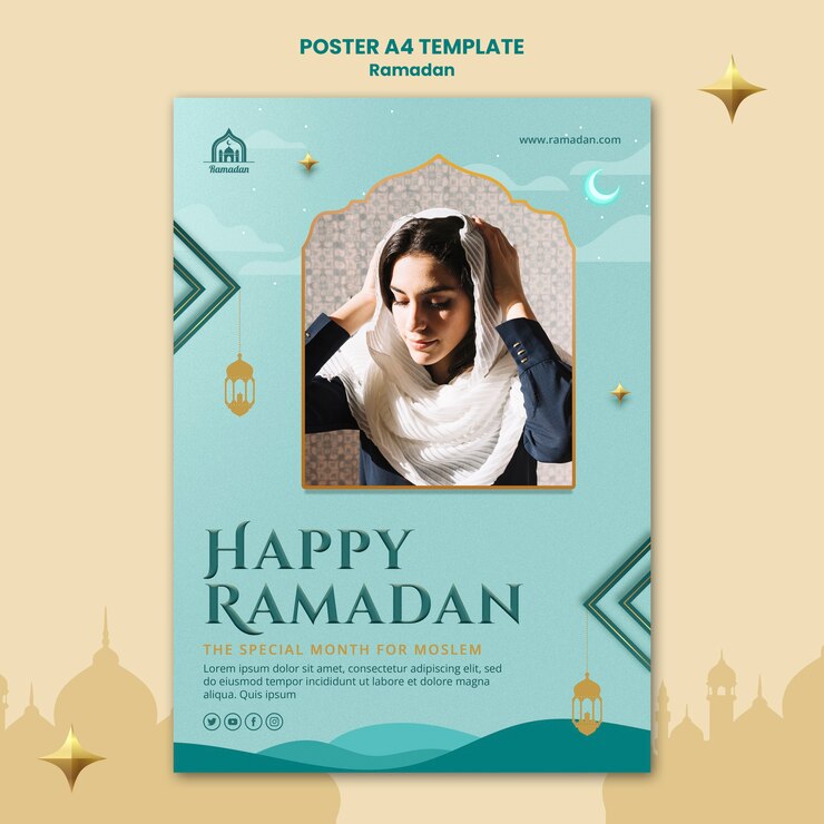 Free PSD vertical poster template for ramadan celebration