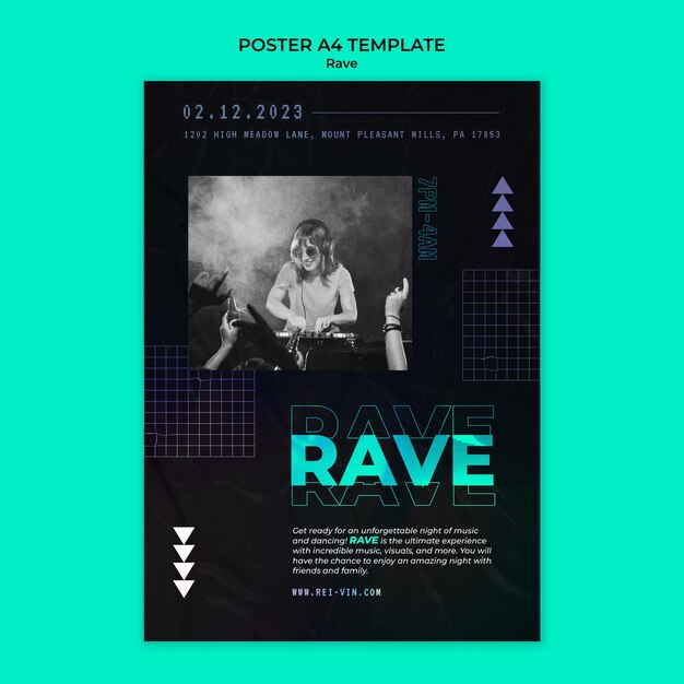 PSD gratuito modello di poster verticale per rave party