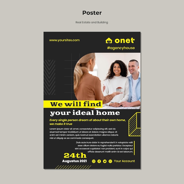 Free PSD vertical poster template for real estate and building