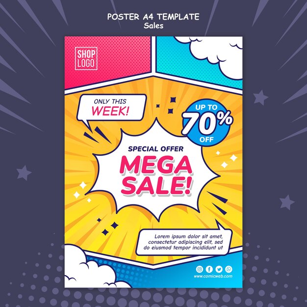 vertical poster template for sales in comic style