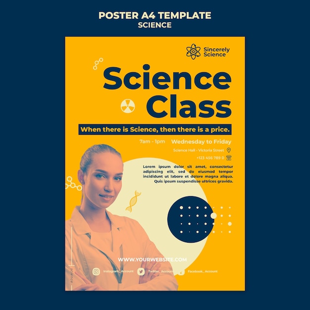 PSD gratuito modello di poster verticale per lezione di scienze