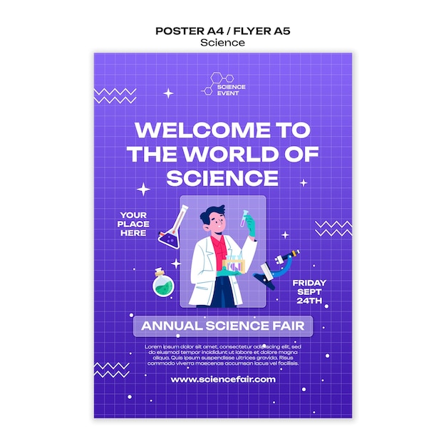 Free PSD vertical poster template for science and experiments