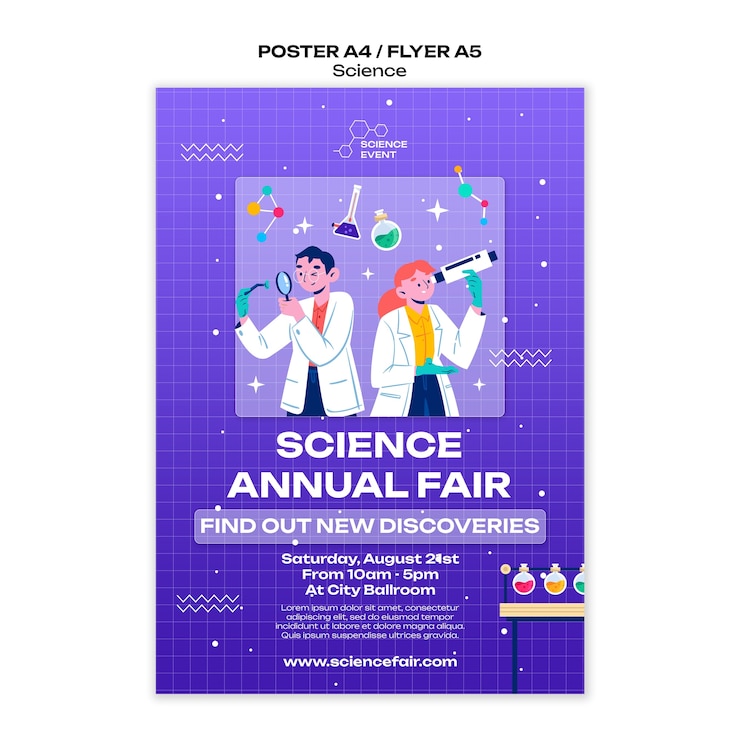 Free PSD vertical poster template for science and experiments