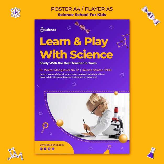 Vertical poster template for science school for children